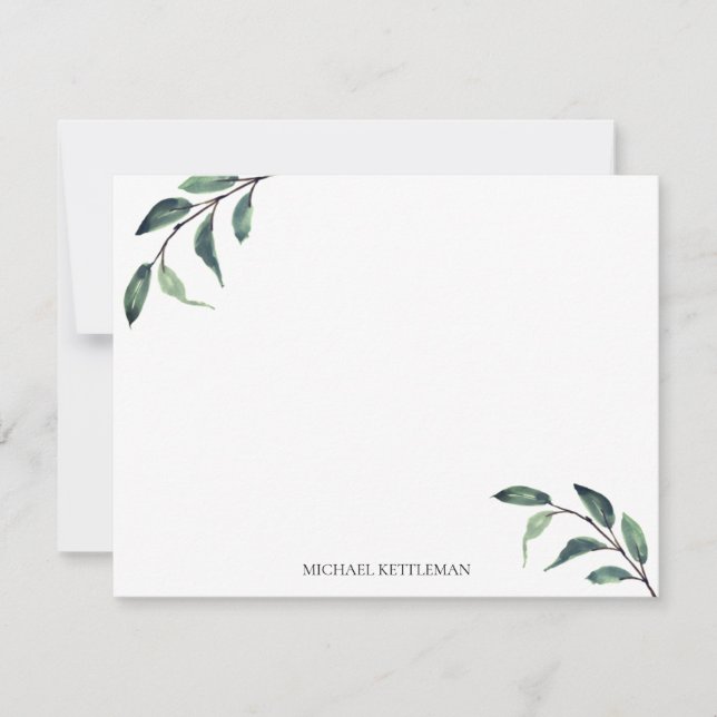 Watercolor Greenery Personalize and Monogram Mitteilungskarte (Vorderseite)
