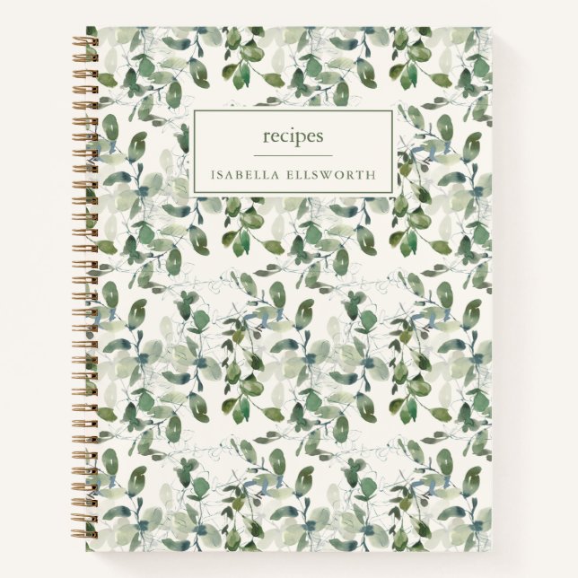 Watercolor Greenery Personalized Name Recipe Notizbuch (Vorderseite)