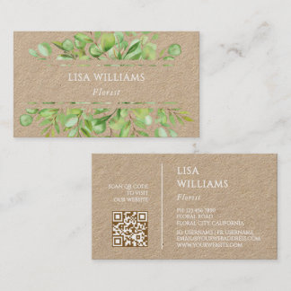 Watercolor Greenery Rustic | QR Code Visitenkarte