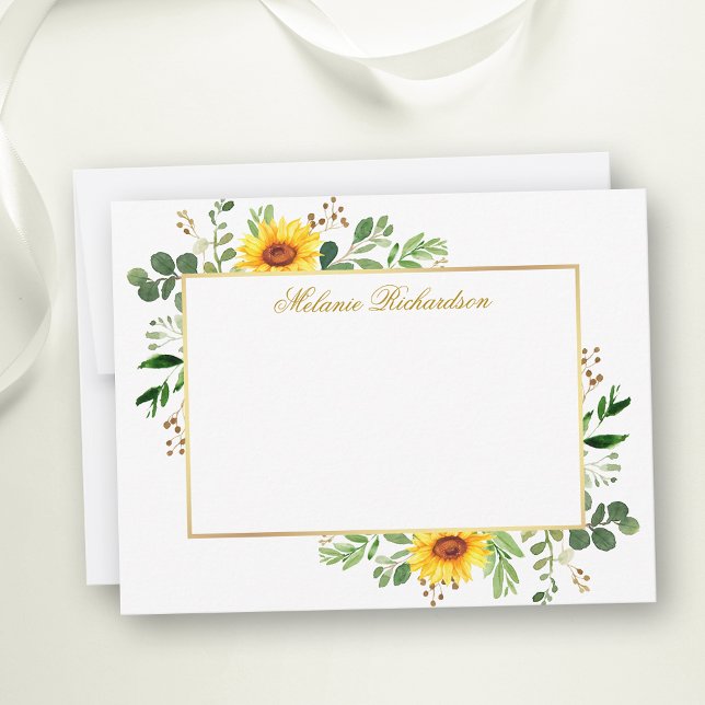 Watercolor Greenery Sonnenblumen Gold Personalisie Mitteilungskarte (Customize to change text size, color, style or to add more text to front or back of card.)
