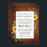 Watercolor Greenery Sonnenblumen Hochzeit Holz Einladung<br><div class="desc">Moderne Elegante Wasserfarbe Eukalyptus Grüne Sonnenblumen Goldrahmen Einladung Hochzeit - Rustikales Landholz</div>