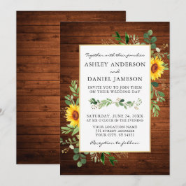 Watercolor Greenery Sonnenblumen Hochzeit Holz Einladung