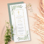 Watercolor Greenery Taufe Christening Einladung<br><div class="desc">Mit zarten Aquarellfarben und einem eleganten Goldkruzifix ist diese geschlechtsneutrale Taufe/Taufeinladung mit besonderen Informationen personalisiert,  mit einem silbernen Hintergrund auf der Rückseite. Entwickelt von Thisisnotme©</div>