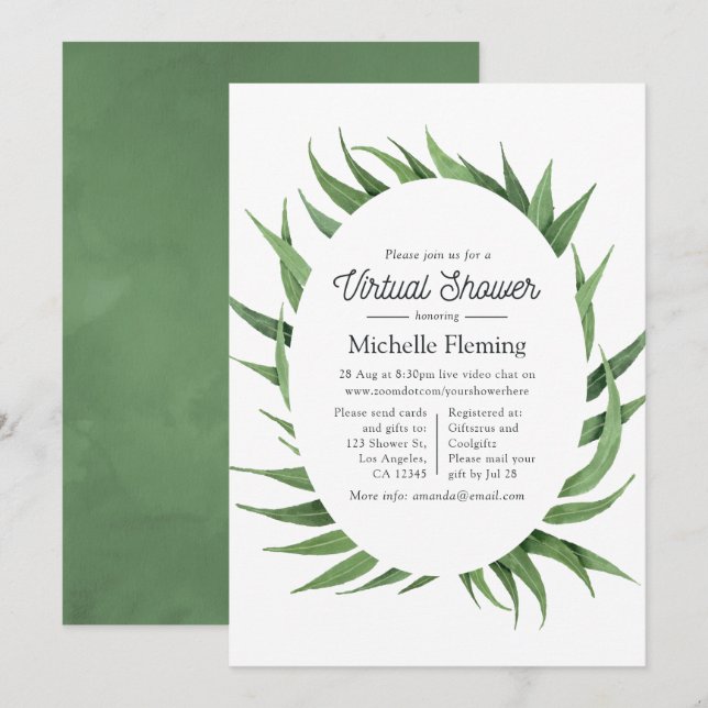Watercolor Greenery Virtual Baby Shower Einladung (Vorne/Hinten)