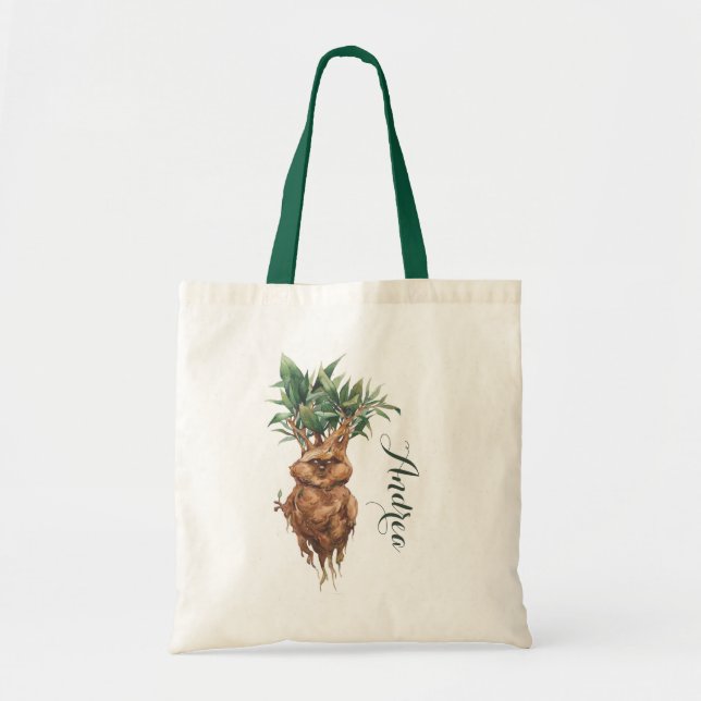 Watercolor Grumpy Mandrake Pflanze Individuelle Na Tragetasche (Vorne)