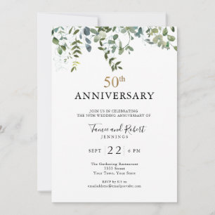 Watercolor-Grün 50. Hochzeitstag Einladung
