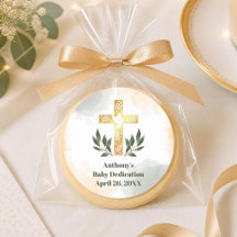 Watercolor Grün Gold Kreuz Babysegnung