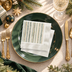 Watercolor Grün und Soft Gold Weihnachtsstreifen  Serviette