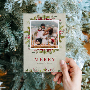 Watercolor-Grün-Weihnachts-Fotogruß Feiertagskarte