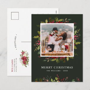Watercolor-Grün-Weihnachts-Fotogruß Feiertagspostkarte