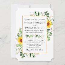 Watercolor Grüne Sonnenblumen Hochzeit Gold