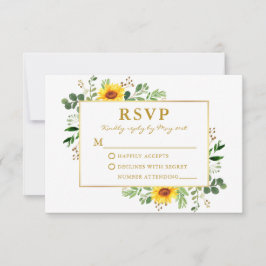Watercolor Grüne Sonnenblumen Hochzeit Gold RSVP Karte
