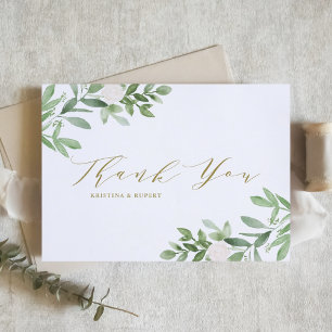 Watercolor Grüne und Weiße Blume Goldhochzeit Dankeskarte