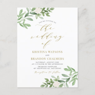 Watercolor Grüne und Weiße Blume Goldhochzeit Einladungspostkarte