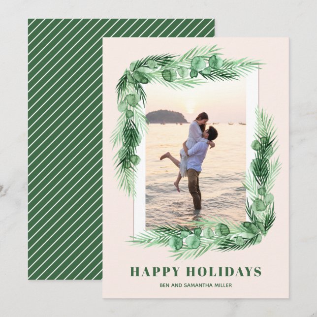 Watercolor Grüne Weihnachten Foto (Vorne/Hinten)