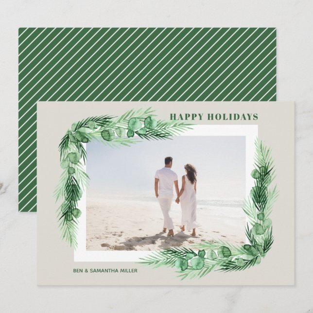 Watercolor Grüne Weihnachten Foto Happy (Vorne/Hinten)