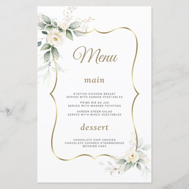 Watercolor Grüne Weiße Blume Hochzeit Gold (Vorderseite)