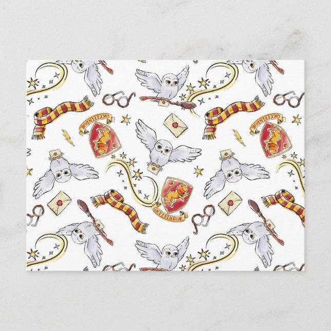 Watercolor GRYFFINDOR™ Hedwig-Muster Postkarte (Vorderseite)