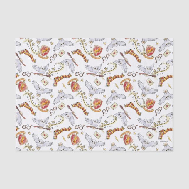 Watercolor GRYFFINDOR™ Hedwig Pattern Seidenpapier (Vorderseite)