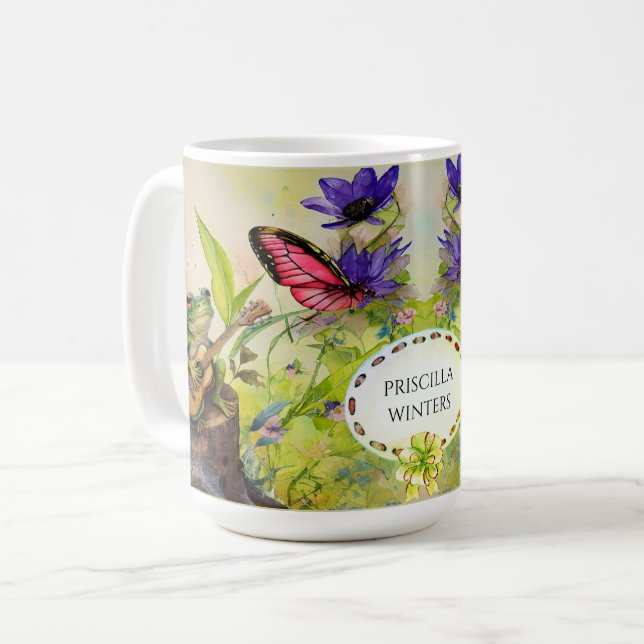 Watercolor Guitar Frog Butterfly Kaffeetasse (Vorderseite Links)