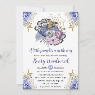 Watercolor Halloween Florale Kürbis-Baby-Party Einladung