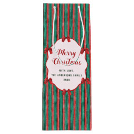 Watercolor Hand Drawn Red Bows Stripes Christmas Geschenktüte Für Weinflaschen