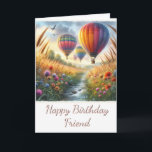 Watercolor Happy Birthday Friend Grußkarte Karte<br><div class="desc">Diese Geburtstagskarte zeigt ein digitales Aquarellbild,  das Heißluftballons zeigt,  die an einem strahlenden Tag sanft über einem Feld aufsteigen. Die Karte enthält eine Innengrauheit,  die auf Ihre Wünsche zugeschnitten werden kann. "AI-generiertes Kunstwerk mit Designrichtung von Susang6"</div>