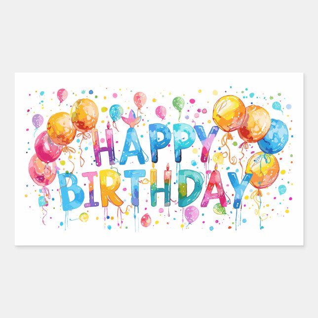 Watercolor Happy Birthday Rechteckiger Aufkleber (Vorderseite)