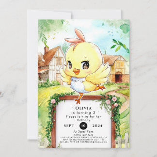Watercolor Happy Chicken Geburtstag Einladung