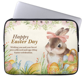 Watercolor Happy Easter Day Floral Bunny with Bow Laptopschutzhülle