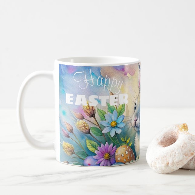 Watercolor Happy Easter Rabbit Kaffeetasse (Mit Donut)