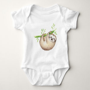 Watercolor Happy Sloth Baby Strampler