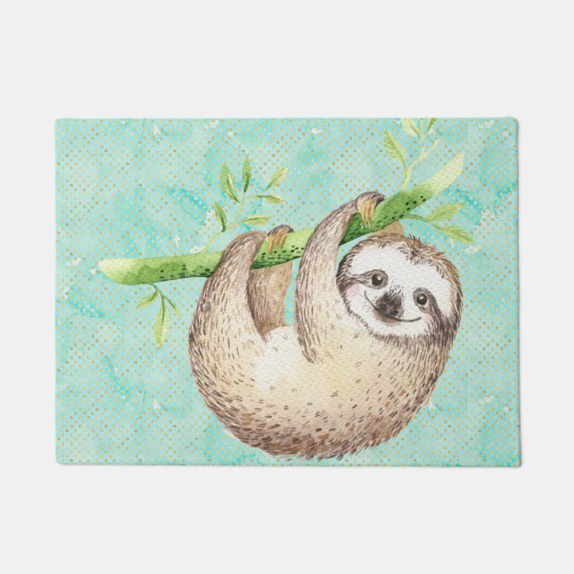 Watercolor Happy Sloth Fußmatte (Vorderseite)