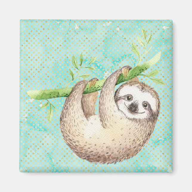Watercolor Happy Sloth Magnet (Vorne)