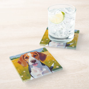 Watercolor-Haustiermalerei Beagle-Hund Glasuntersetzer