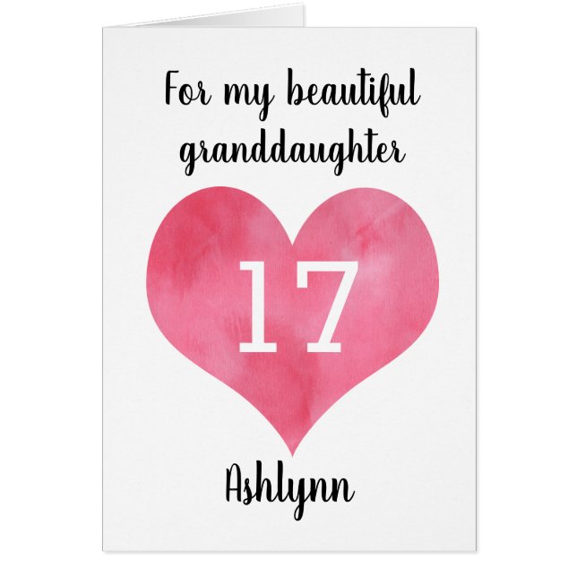 Watercolor Heart 17e Birthday Granddaughter (Devant)