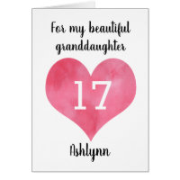 Watercolor Heart 17th Birthday Granddaughter