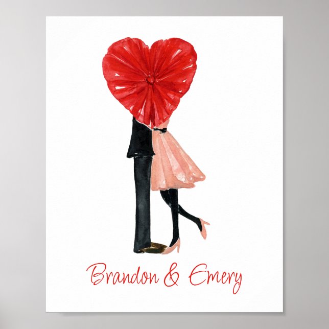 Watercolor Heart Fashion Girl Couple Poster (Vorne)