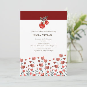 Watercolor Heart Floral Red Cherry Invitation