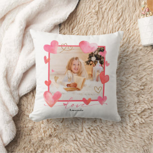 Watercolor Heart Frame Foto Valentine Kissen