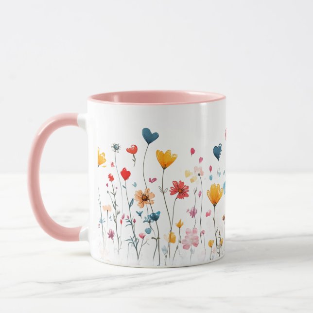 Watercolor Heart WildFlowers Valentines Mug (Gauche)