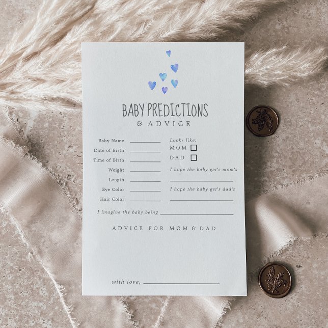 Watercolor Hearts Boy Baby Predictions & Hinweiskarte (Von Creator hochgeladen)