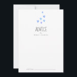 Watercolor Hearts Boy Baby Shower Addon Card Hinweiskarte<br><div class="desc">Diese Babyduschberatungskarte in Aquarellfarben eignet sich perfekt für eine einfache Babydusche und kann für jede Veranstaltung verwendet werden. Das süße Design zeichnet sich durch niedliche Aquarellherzen in dunkelblauen, hellblauen, hellblauen und aquamarinen Tönen aus. Diese Ratschläge können als Gästebuchalternative für Hochzeitsempfang, Brautparty oder Babydusche verwendet werden. Personalisieren Sie die Karte mit...</div>