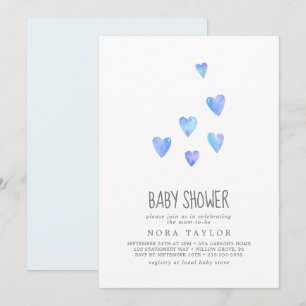 Watercolor Hearts Boy Baby shower Invitation