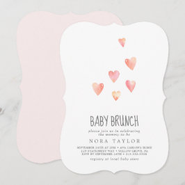 Watercolor Hearts Girl Baby Brunch Einladung