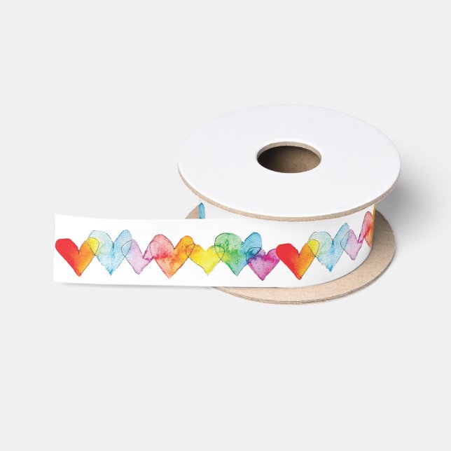 Watercolor Hearts Hand-Illustrated Valentine Satinband (Spule)