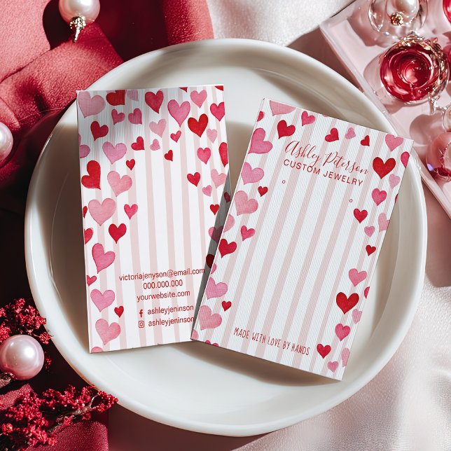 Watercolor Hearts Love Jewelry Earring Display Visitenkarte (Watercolor Hearts Love Jewelry Earring Display Business Card)