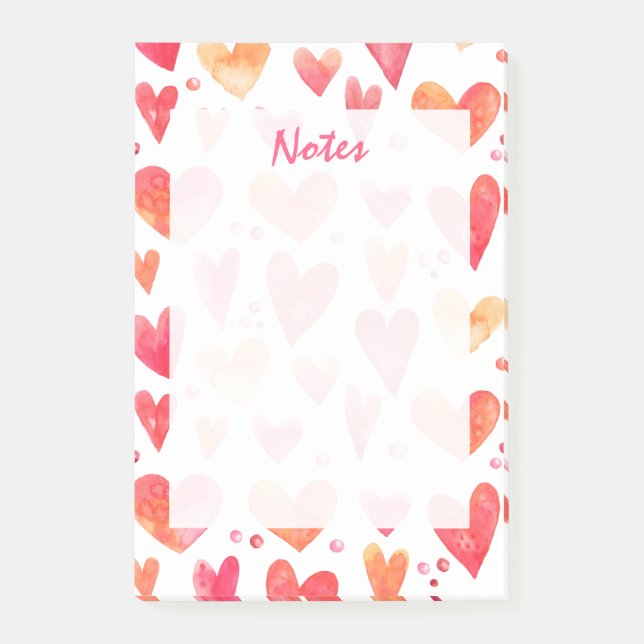 Watercolor HEARTS Post-it Klebezettel (Vorderseite)
