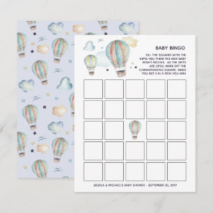 Watercolor-Heißluftballon-Baby-Shower-Bingo Einladung
