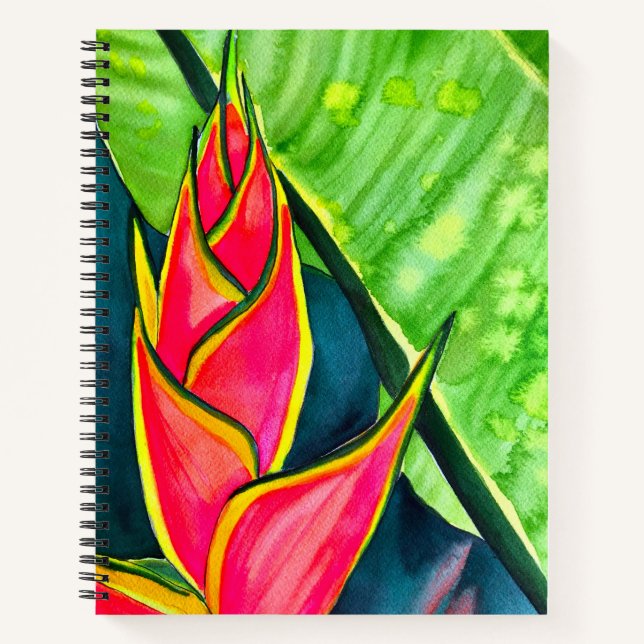 Watercolor Heliconia Tropical Blume Notizbuch (Vorderseite)